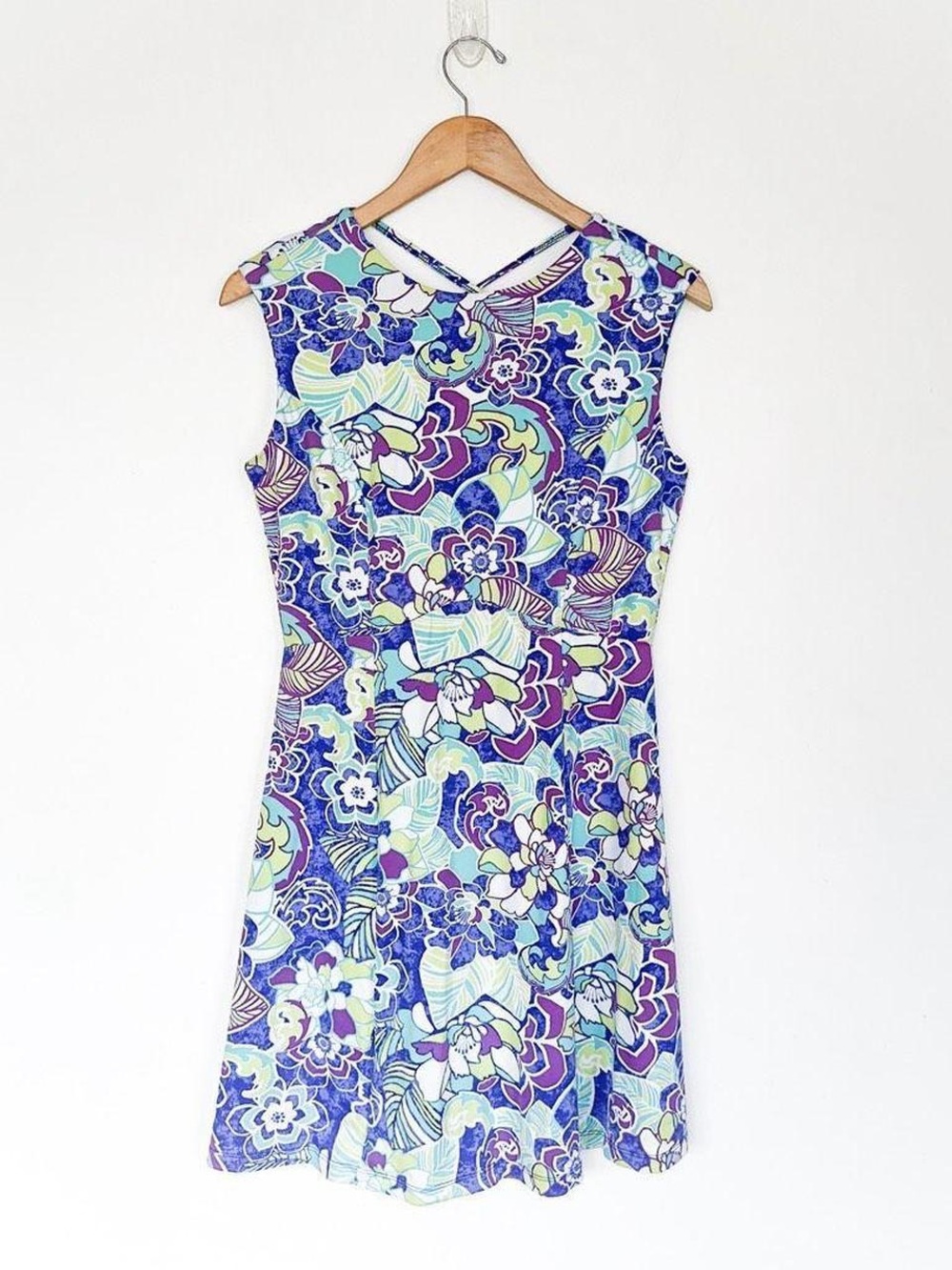 Title Nine Steadfast Diamalete Dress Blue Floral Sleeveless Strappy Back Small - Picture 3 of 7